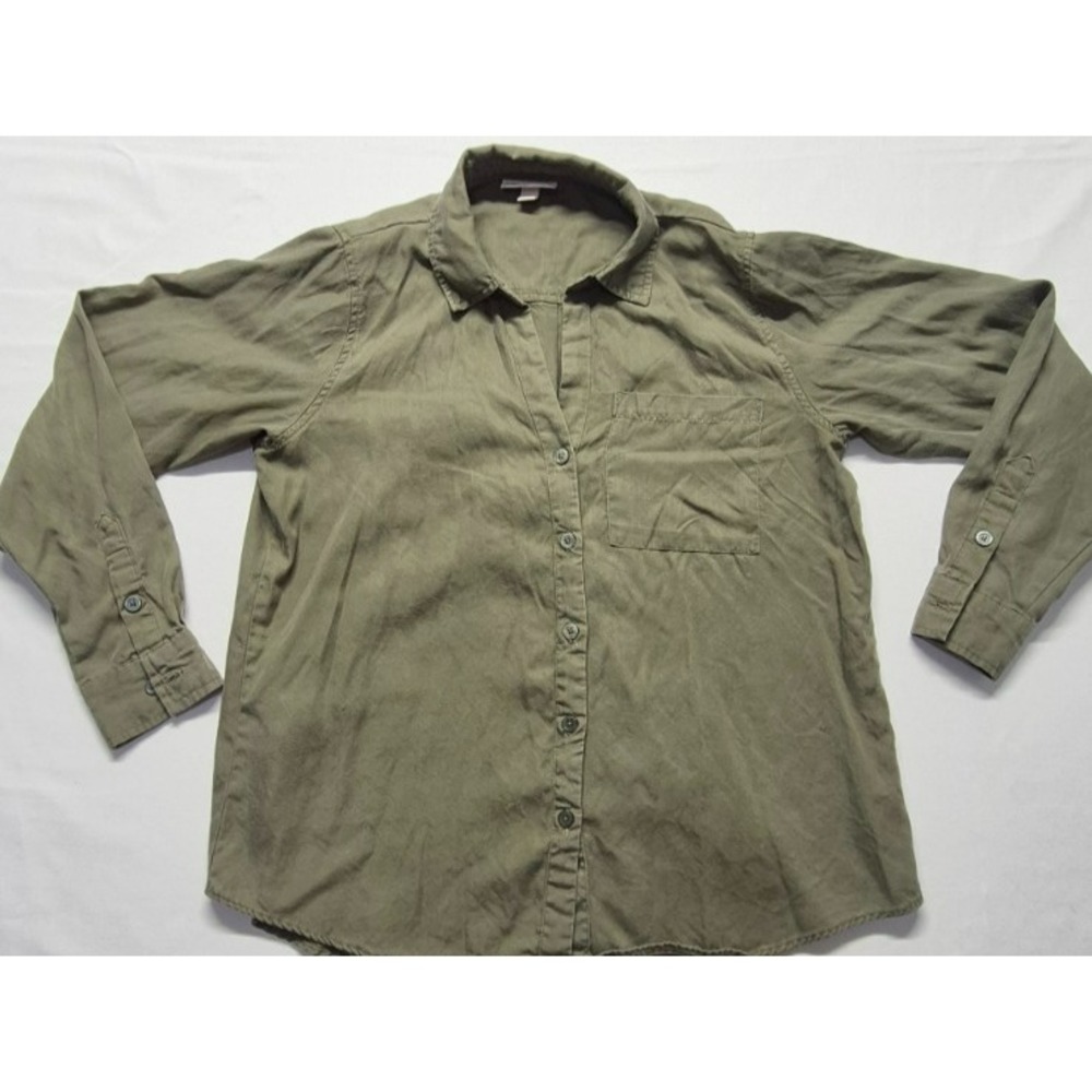 Knox Rose women's olive green‎ button down long sleeve classic shirt sz. M